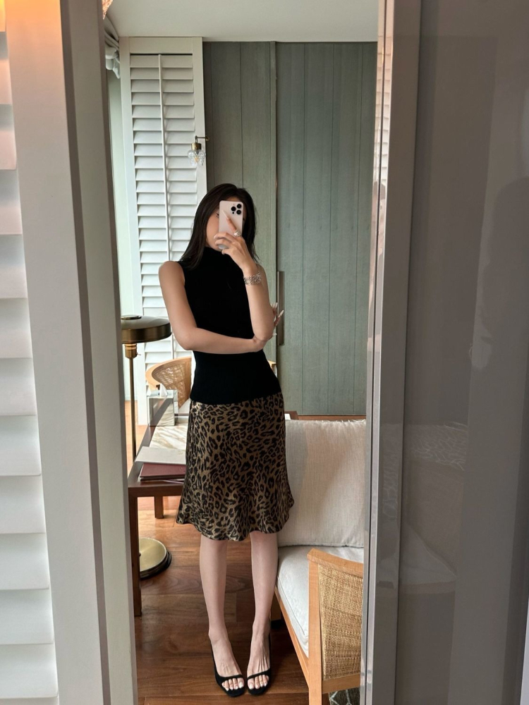 Women'S Fashion Gilded Age - ヴィンテージ風金箔ヒョウ柄Aラインハイウエストスカート レディースショートスリムスカート 夏2026春新作ファッショントレンディシック
