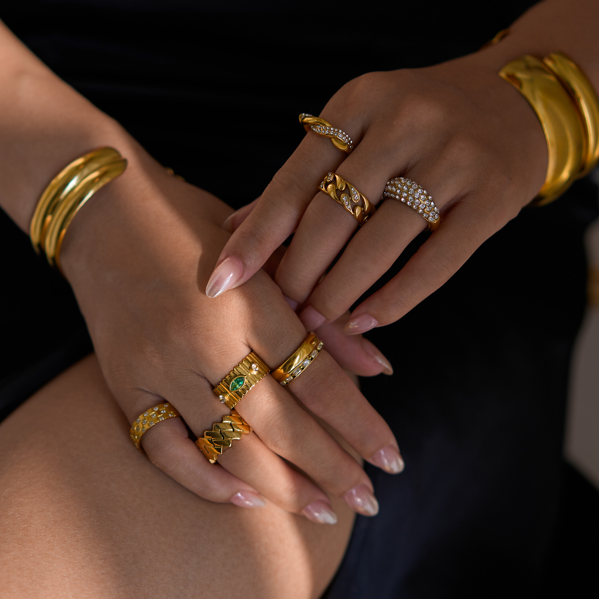 Women'S Fashion Uk 2025 - DASEIN 2025夏新作 ウィービングストラップデザイン ジルコンリングセット 18K PVD金メッキ