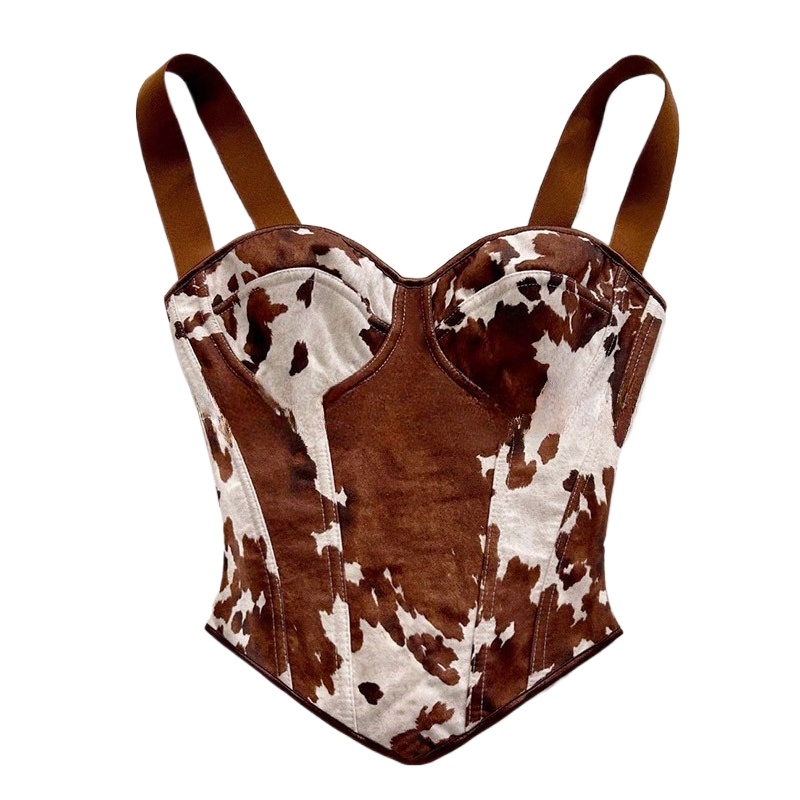 Corset Top Boned - 女性用カウプリントレースアップコルセットトップノースリーブスエードウェスタンミュージックフェスティバルコンサートコスチュームセクシーカウガール衣装中世風ドレスアップ