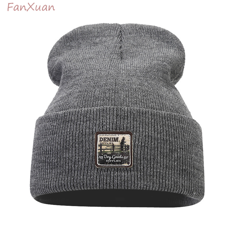 Women'S Fashion Labels - ファッションラベルニットビーニー女性男性ユニセックス無地秋冬帽子男性スカリーボンネットスキーキャップ