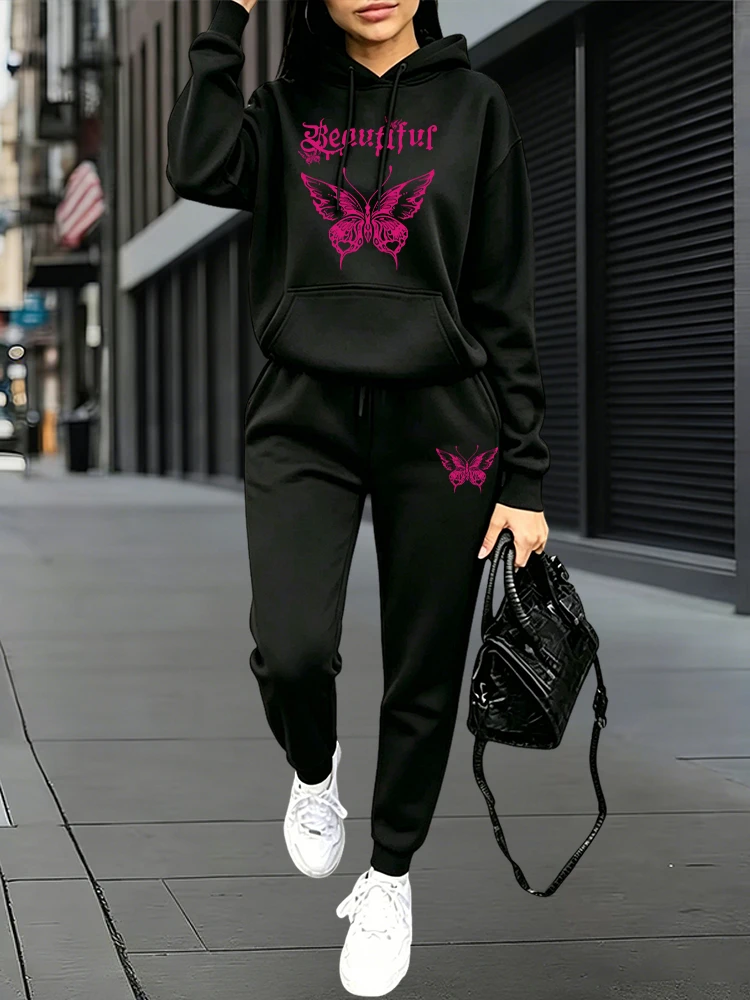 Women'S Fashion Winter 2026 - 秋冬デイリーカジュアルスポーツジョガーセット パーカー+スウェットパンツ ホームアウトドア快適ウェア 2026年ファッショントラックスーツ 女性用