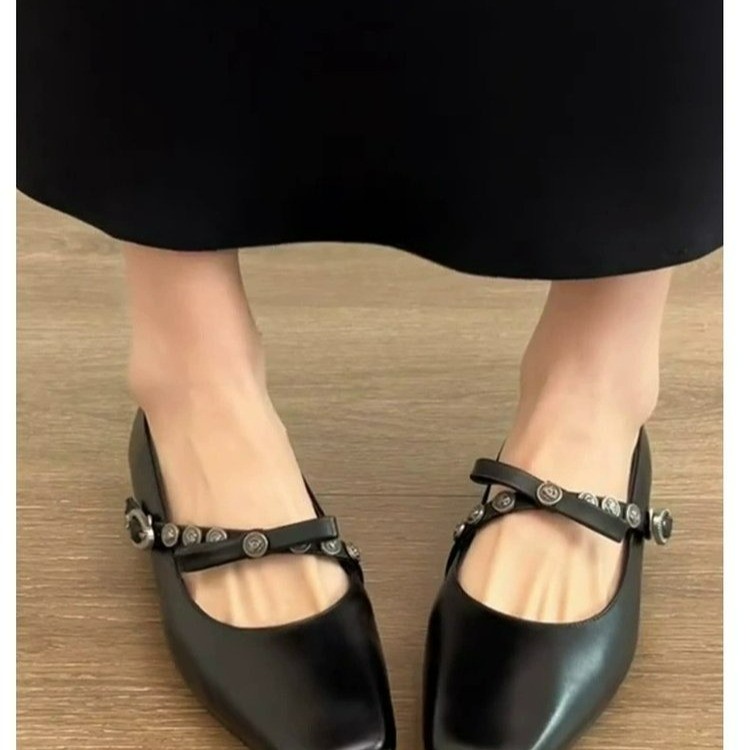 Women'S Fashion For Summer 2026 - フレンチスタイルのボウ付きスクエアトゥチャンキーヒールメリージェーンシューズ女性用2026春夏新作ワンストラップ通勤ローファー