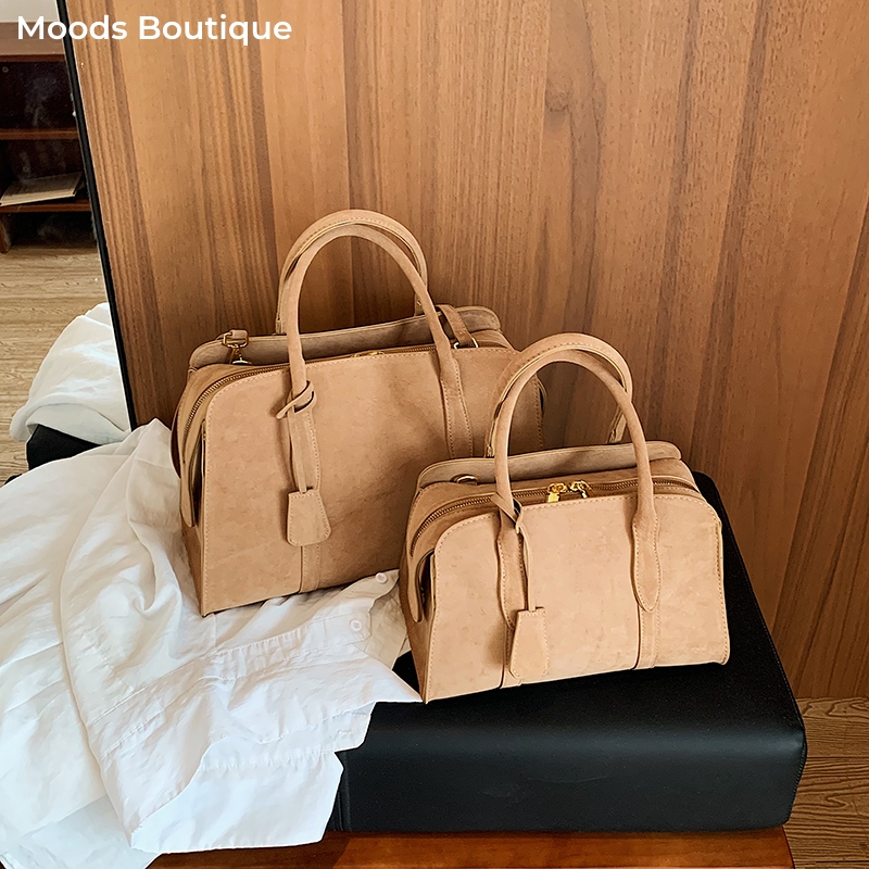 Women'S Fashion Boutique - MOODS 2サイズの高級デザイナーハンドバッグ女性用フェイクスエードピュアカラー大容量ショルダークロスボディボストンバッグ 2026