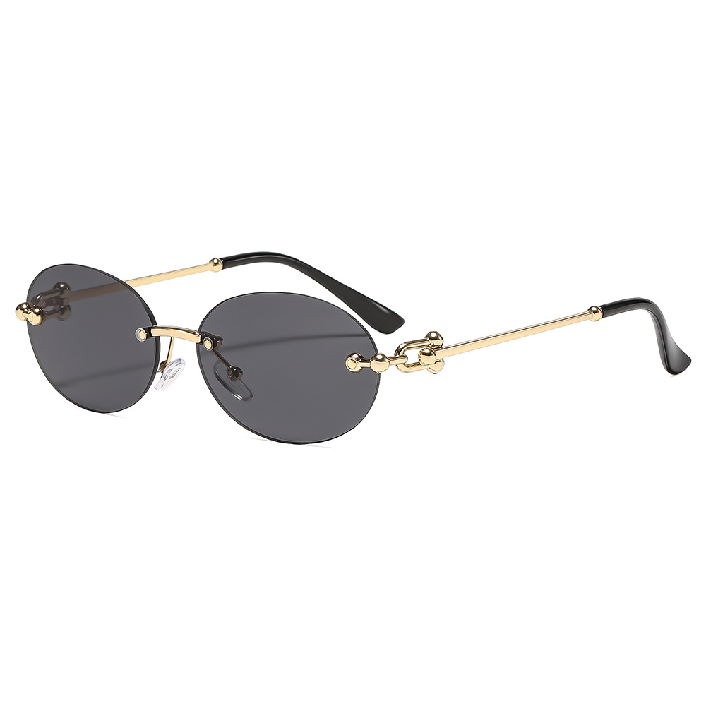 Women Fashion Glasses - 新しいメタルフレームレスオーバル女性サングラス高級ブランドデザイン夏の日焼け止めサニー男性ファッションサングラス UV400