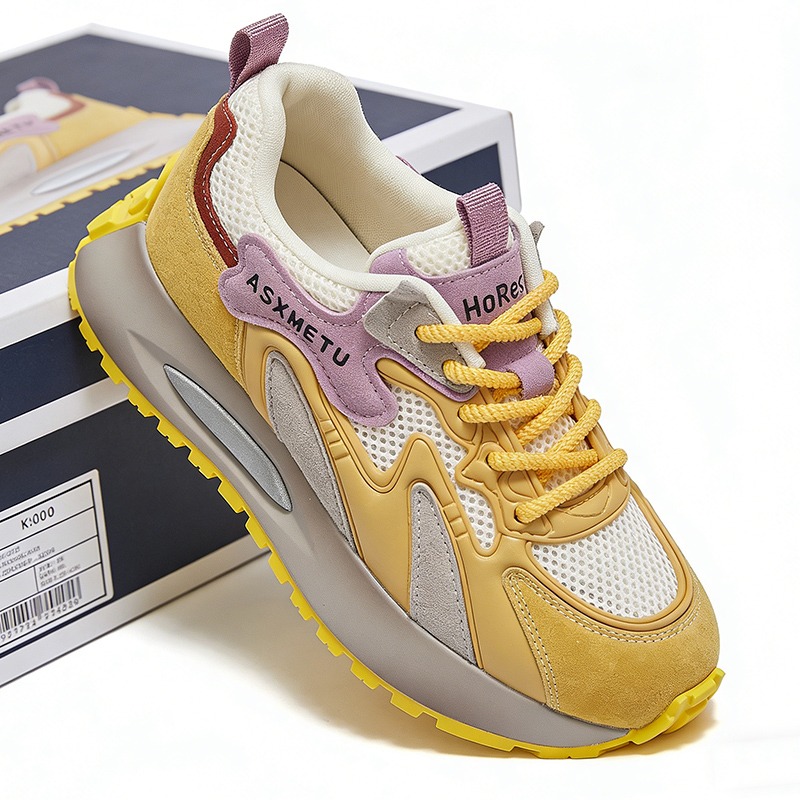 Women'S Yellow Fashion Sneakers - 2026 春夏ファッションスニーカー女性メッシュシューズ厚底 5 センチメートルソフトコンフォートブランドレディースイエローデイリーウォーキングシューズ D874