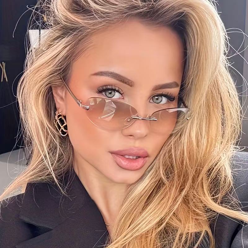 Women'S Fashion Eyeglass Frames - リムレスオーバルサングラス女性小さなオーバルグラデーションメタルフレームパンク装飾メガネ男性ゴーグル女性眼鏡