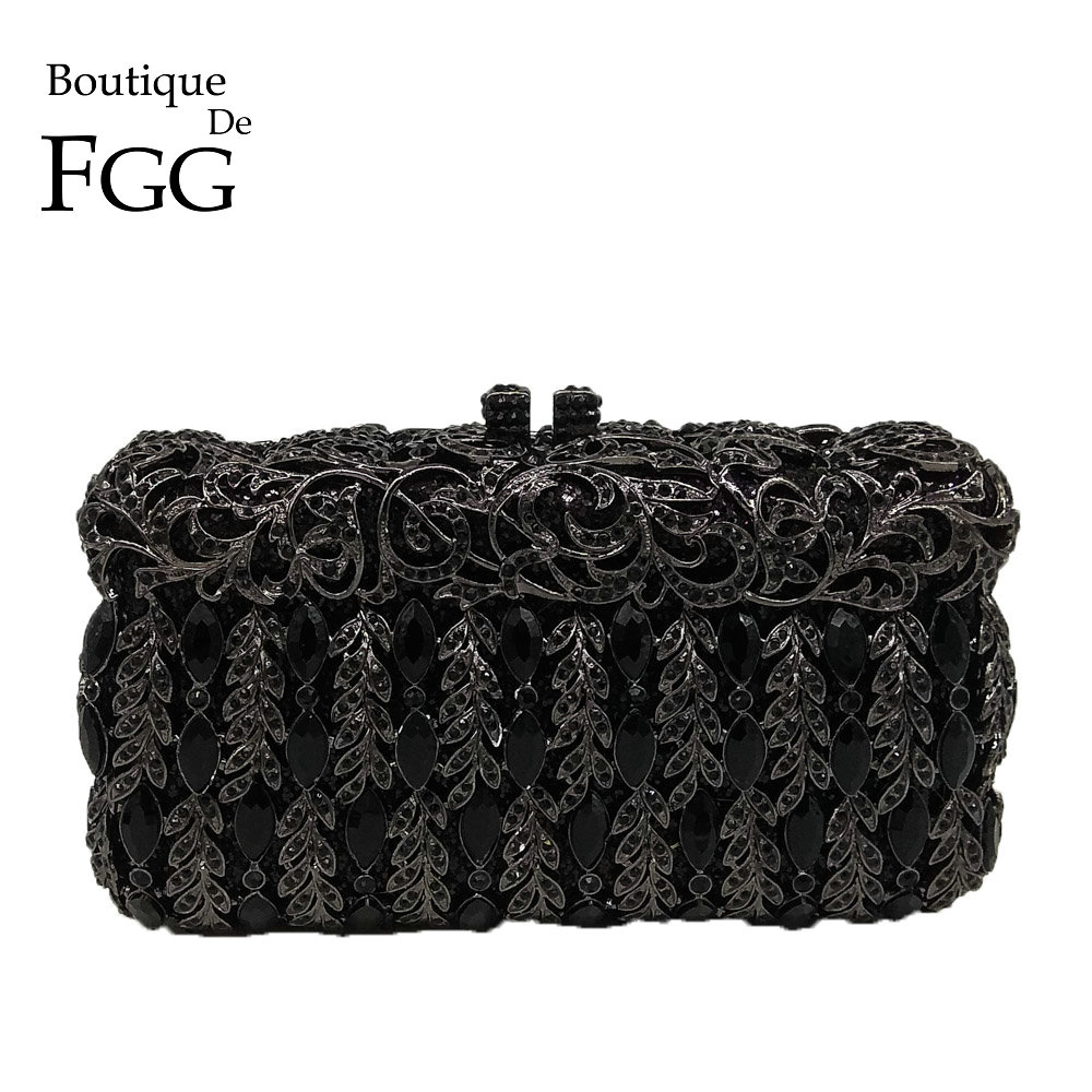 Women'S Fashion Boutique - Boutique de fgg-女性用のハードケースハンドバッグ,エレガントなイブニングバッグ,黒いクリスタル,結婚式やパーティー用の金属製ハンドバッグ