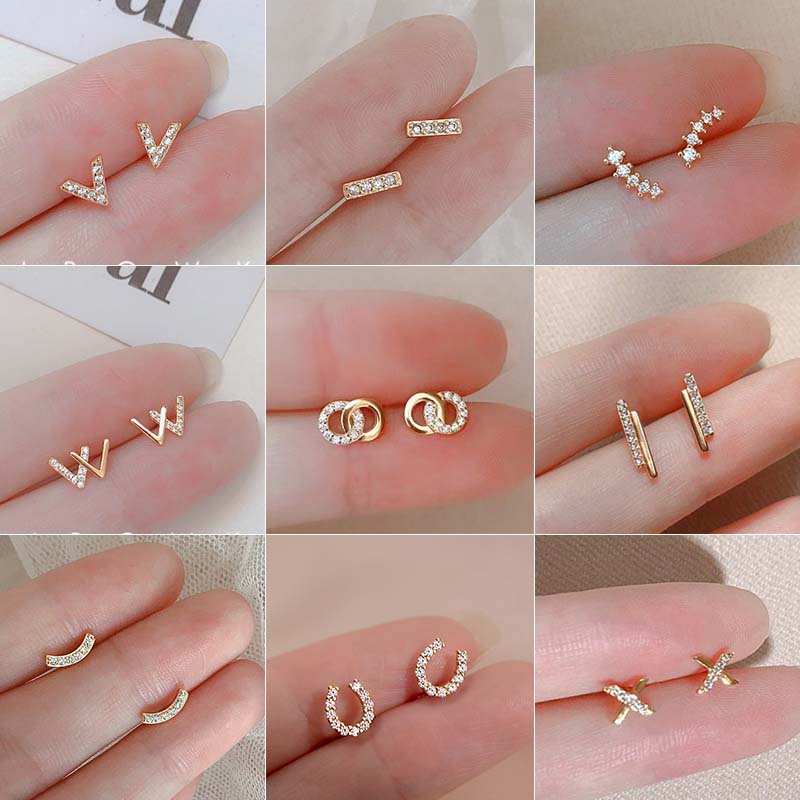 Women'S Fashion Show 2022 - ジオメトリゴールドシルバーカラージルコン女性のためのシンプルなかわいい小さなイヤリング 2022 新ファッション韓国 brincos ジュエリー