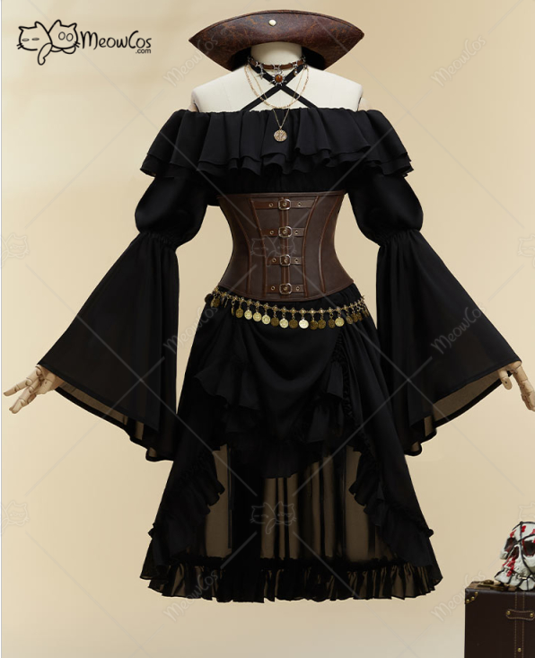 Corset Top Boned - MOBBUNNY レディース ハロウィン ブラック パイレーツ スタイル