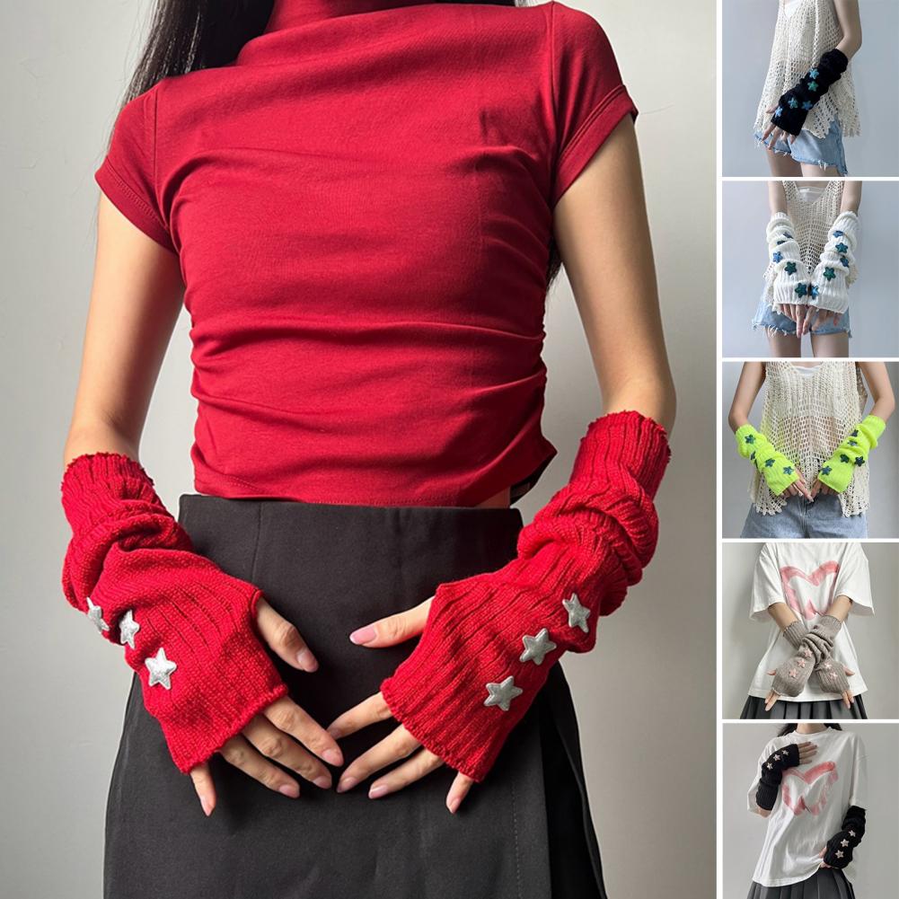 Women'S Fashion Gloves - レディース秋冬用暖かい星柄ニットアームスリーブスタイルの指なし手袋、ファッショナブルな指出し手袋