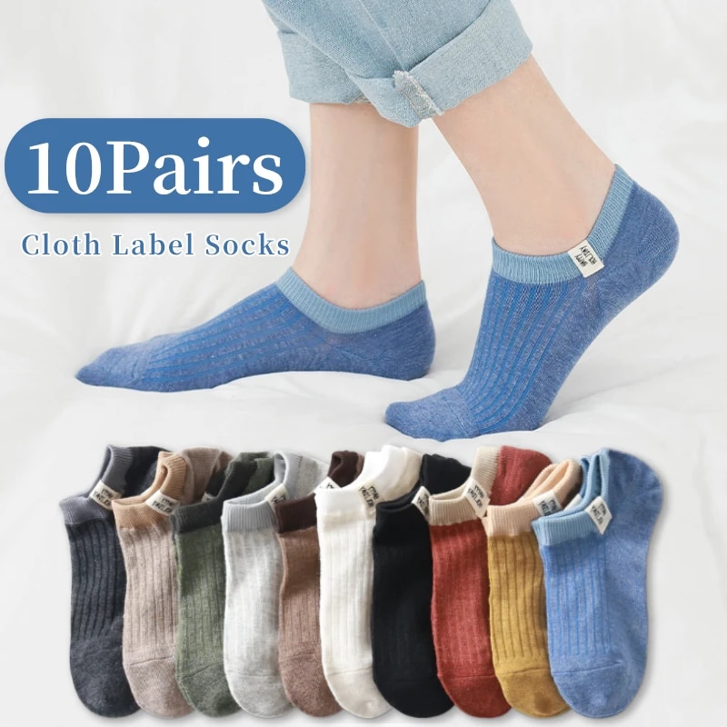 Women'S Fashion Labels - 女性用ファブリックラベルソックス,10ペア,レター,衛生的でキュートでファッショナブル,快適,ユニバーシティスタイル,春と夏