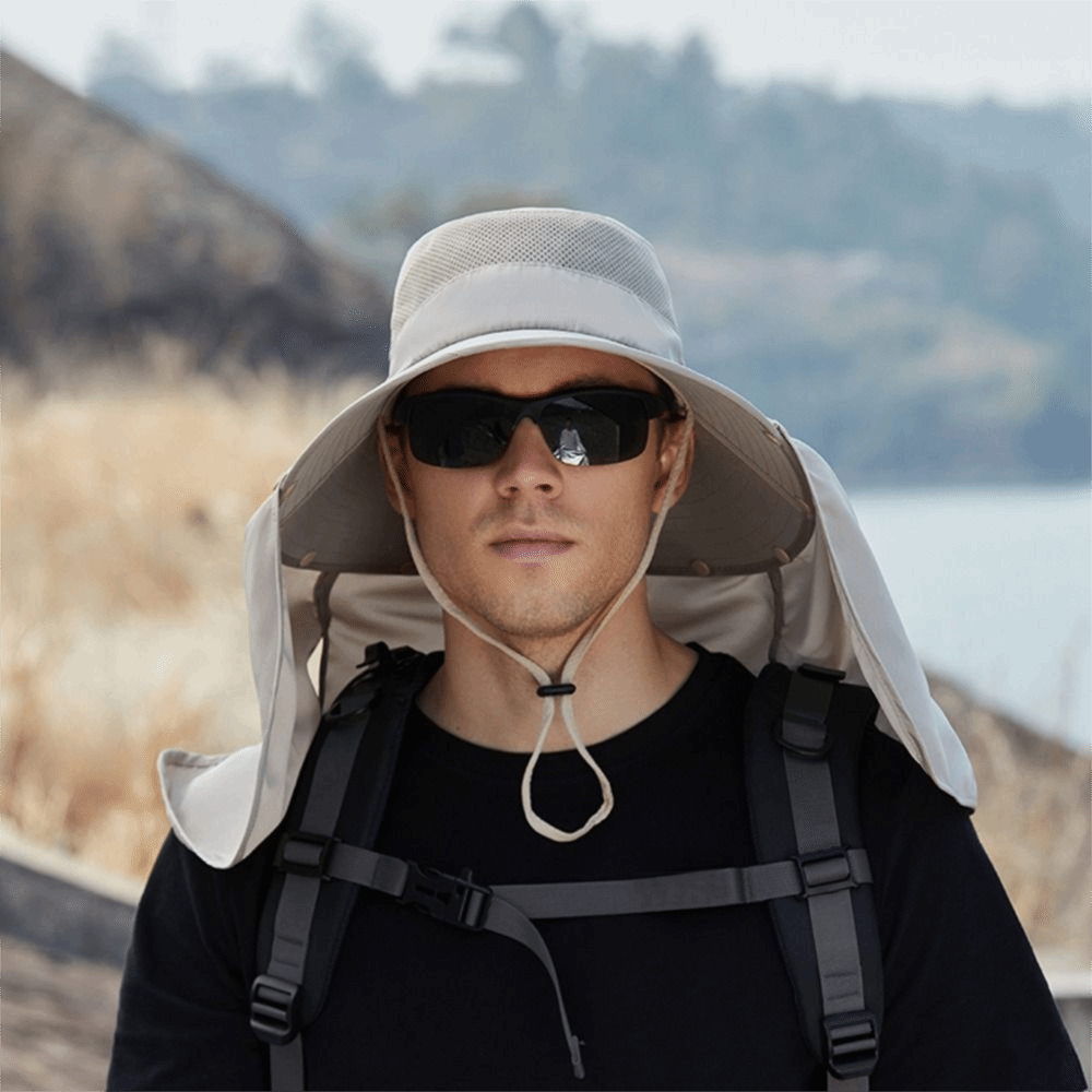 Women'S Fashion Hats - ファッション布男性用サンハット大きなつば取り外し可能なショール夏バケットハットストラップ付き紫外線防止女性用バイザーキャップビーチ