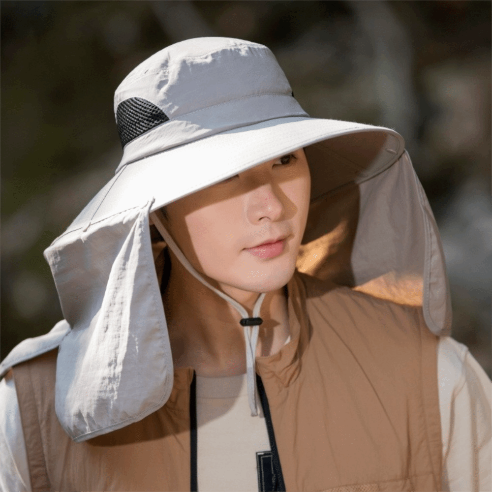 Women'S Fashion Hats - ファッション布男性用サンハット大きなつば取り外し可能なショール女性用バイザーキャップストラップ付き首保護フィッシャーマンハット釣り用