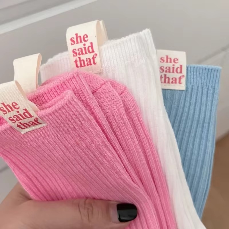 Women'S Fashion Labels - 日本のレトロな布ラベル「She Said That」レディースソックス春夏コットンパイルソックスファッション韓国風ガールズソックス
