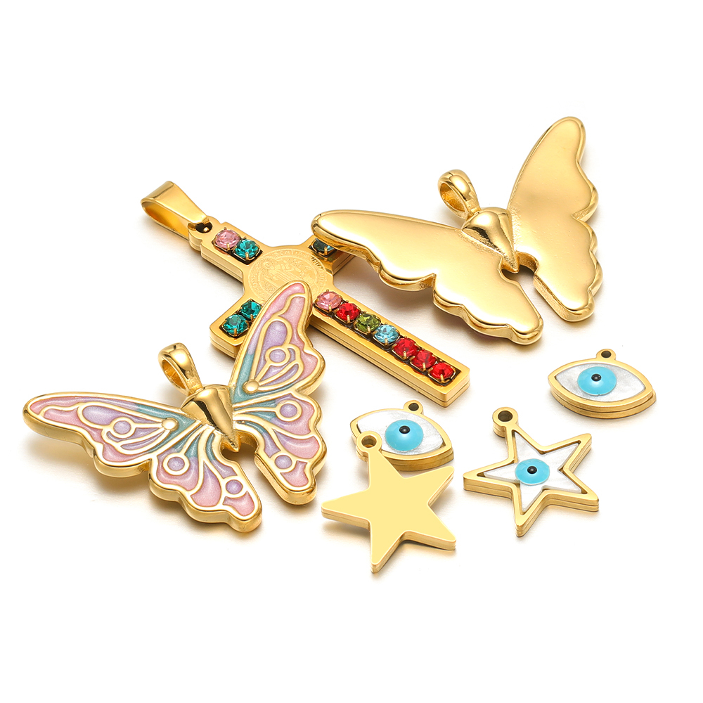 Women'S Fashion Earrings - 5 ピース/ロットステンレス鋼エナメルスター蝶チャームクロスペンダントバルク DIY 女性ジュエリーメイキングイヤリングネックレスアクセサリー