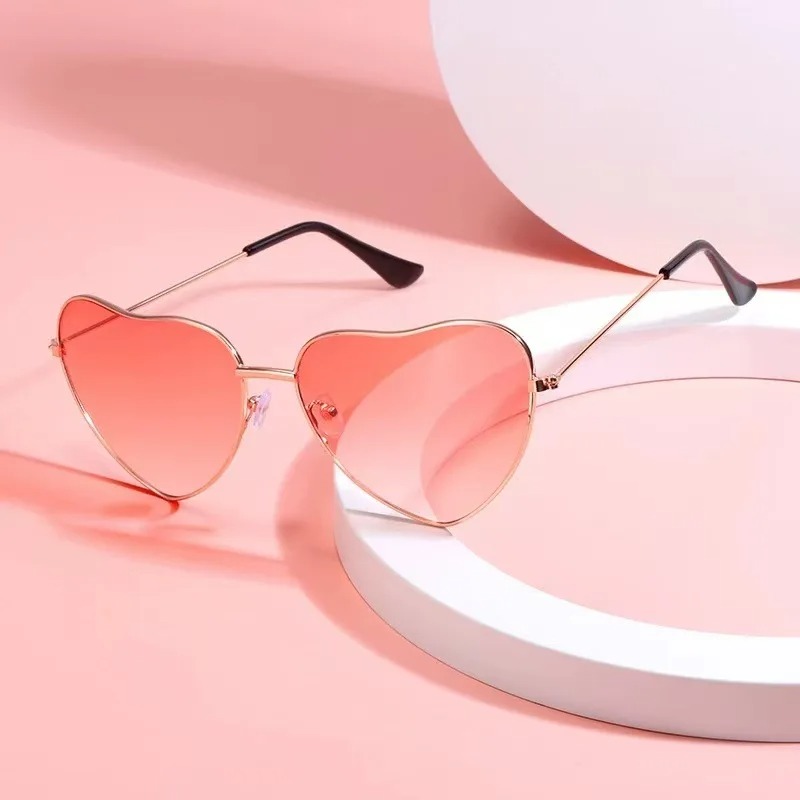 Women Fashion Glasses - ファッションハート型メタルサングラスヴィンテージトレンディストリートシューティングシェードファッション不規則な眼鏡ピンクサングラス女性用