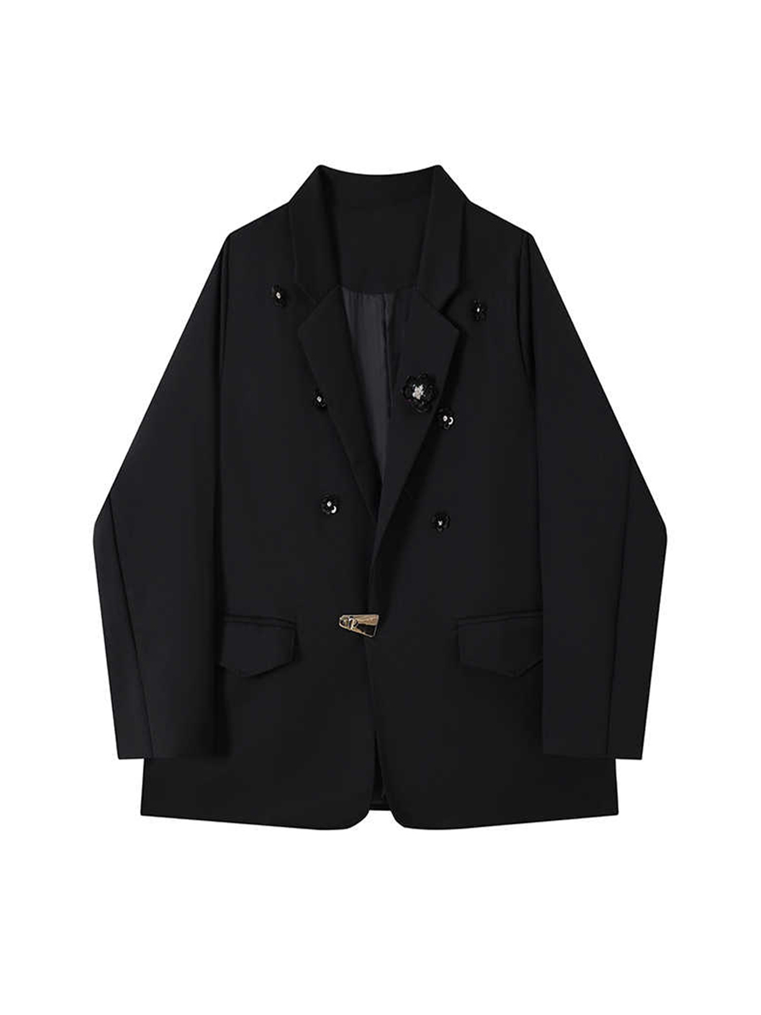 Blazer Women Oversized - 女性用 ブラック ゴシック 3D 花柄 ブレザー