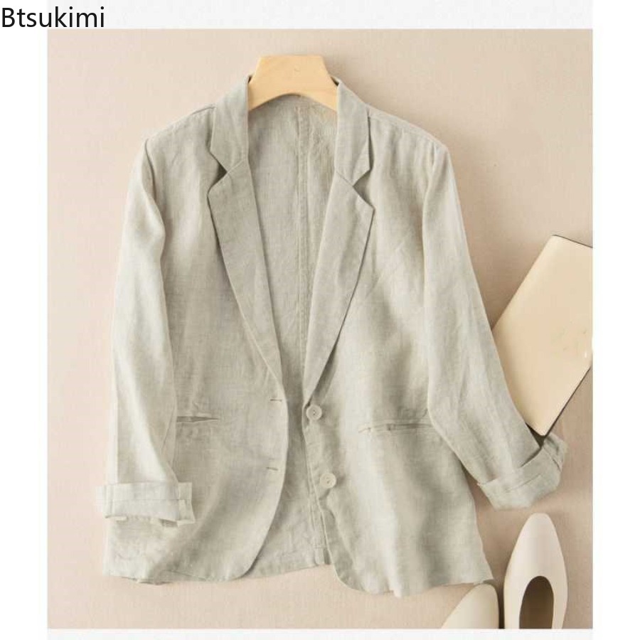 Blazer Women Oversized - 2026 新綿麻小物スーツ女性のカジュアル日焼け止めブレザー春夏ファッション薄手のコート女性長袖スーツジャケット