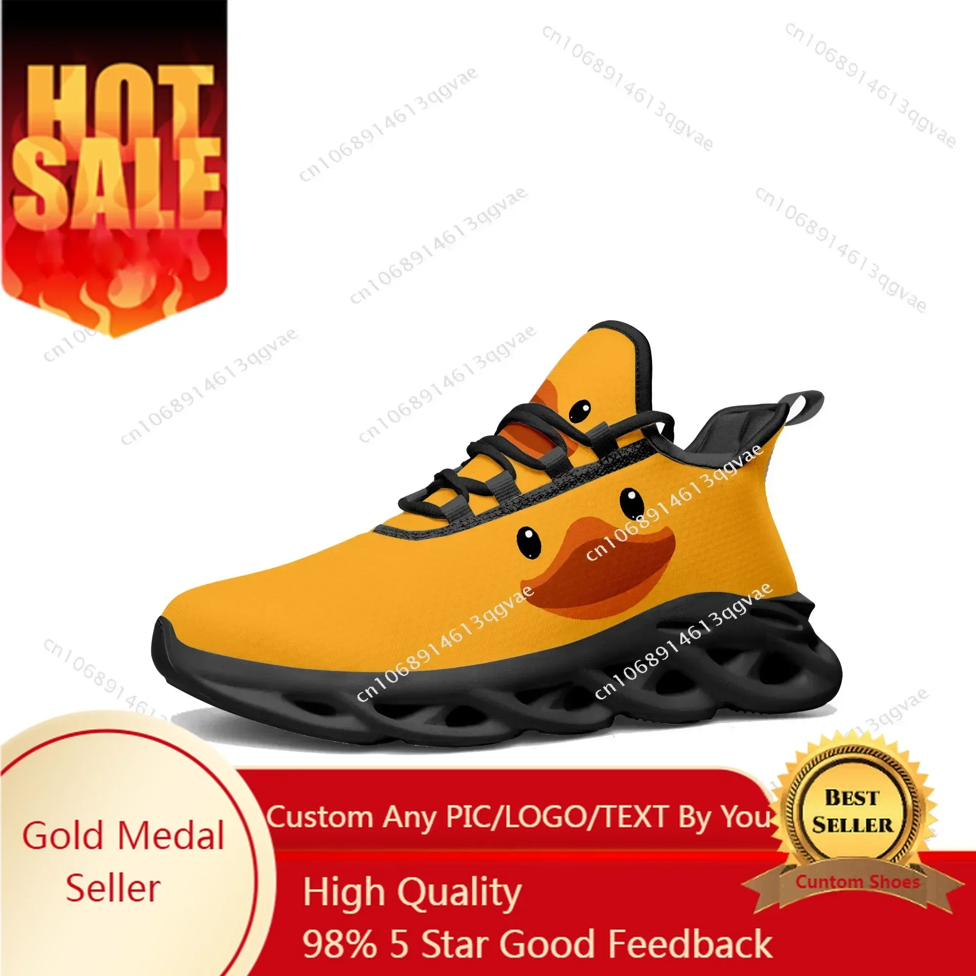 Women'S Yellow Fashion Sneakers - イエローダックプリントフラットスニーカーメンズレディーススポーツランニング高品質スニーカーレースアップメッシュ履物オーダーメイドシューズ Balck