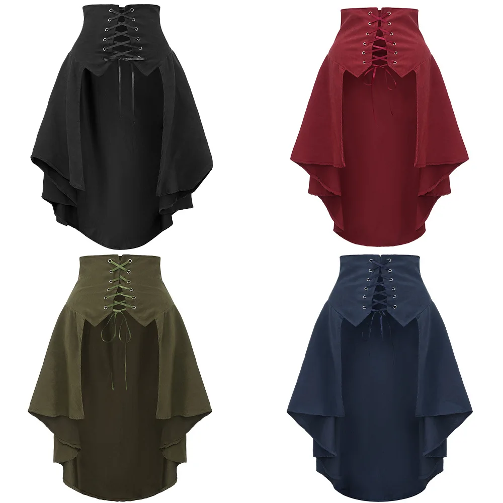 Corset Top Boned - 取り外し可能なオーバースカート女性パンクスワローテールスカートルネッサンス海賊衣装ラップフリルスカートゴシックハイローコルセットレースアップ