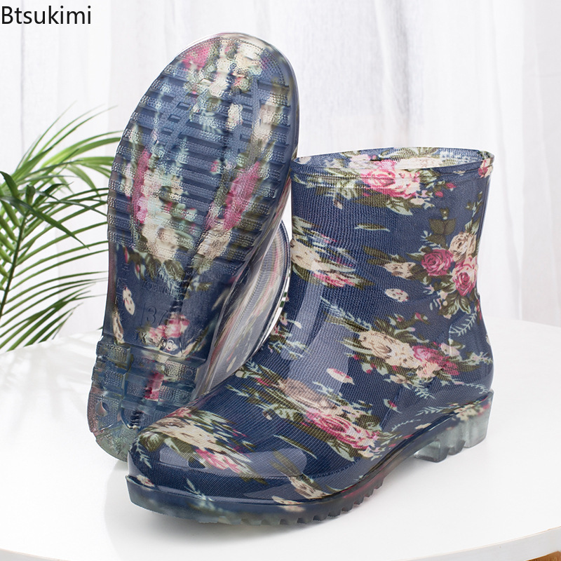 Women Fashion Online - ファッション女性の防水レインブーツ暖かいフリース裏地付きアンチスリップキッチン作業靴快適な屋外レインシューズショートブーツ