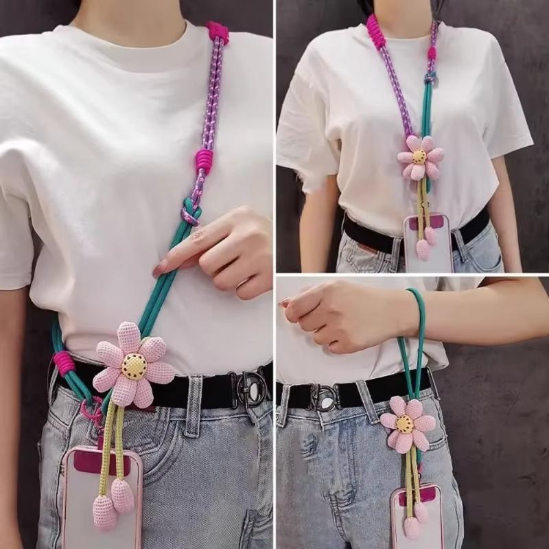 Women Fashion Drawing - 1 個ファッショナブルなカラフルな花のストラップロープ装飾ペンダントアクセサリークリエイティブ漫画電話ストラップクロスボディロングロープ