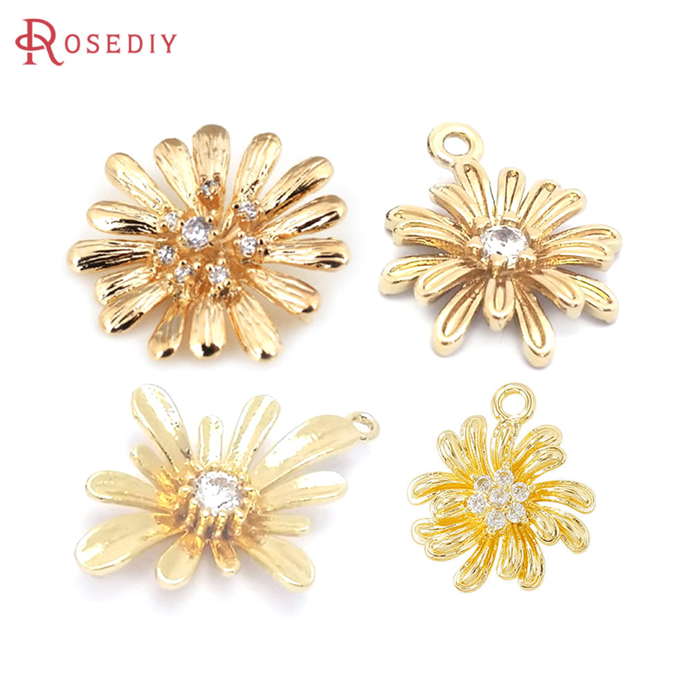 Women'S Fashion Earrings - 18K ゴールドカラー真鍮ひまわりデイジーチャームペンダント高品質 Diy ジュエリー作成ネックレスイヤリングアクセサリー女性用