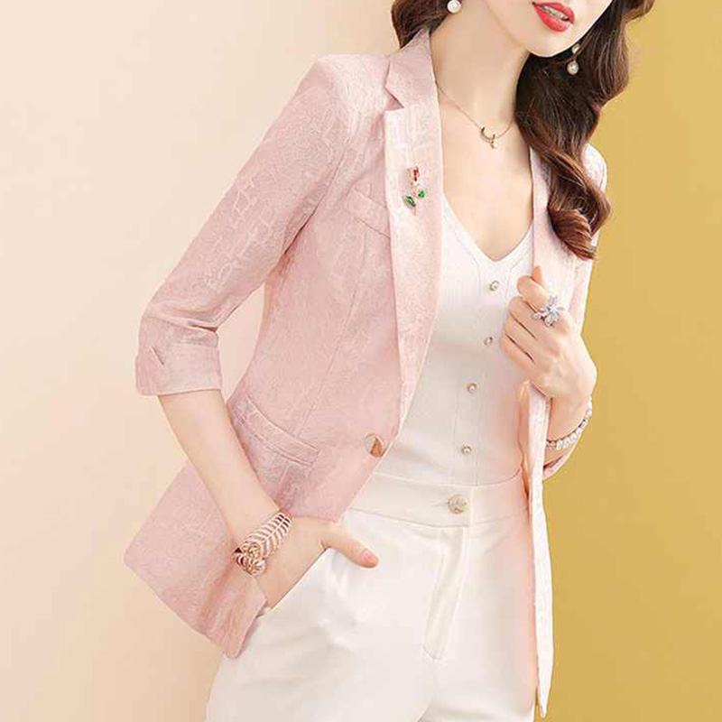 Blazer Women Oversized - エレガントな無地スプライスポケットレースブレザー婦人服夏の新作オーバーサイズカジュアルトップスゆったりオフィスレディブレザー