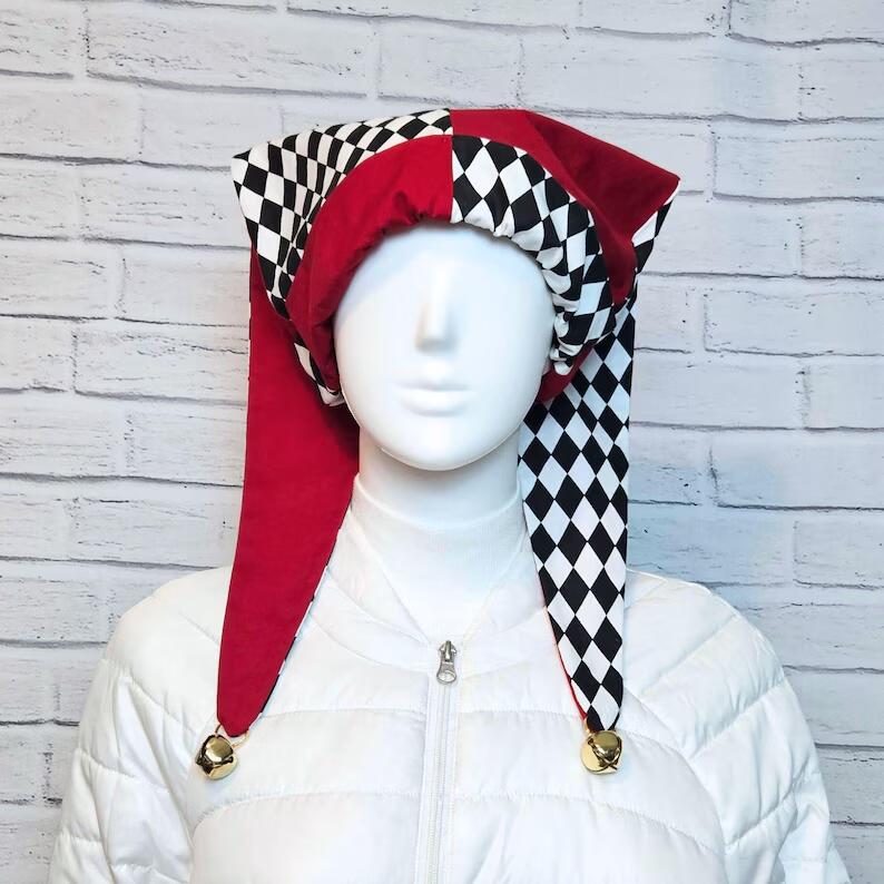 Women'S Fashion Hats - チェス盤格子道化師コスチューム帽子女性ハロウィンパーティーハーレコスチュームファンシーキャップゴールドベル付き