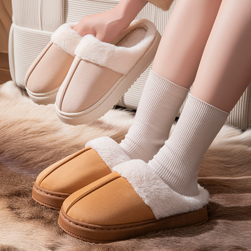 Women'S Fashion Winter 2026 - ファッションフェイクスエードプラッシュスリッパ レディース 冬 2026 快適なプラットフォーム ファジーコットンスリッパ