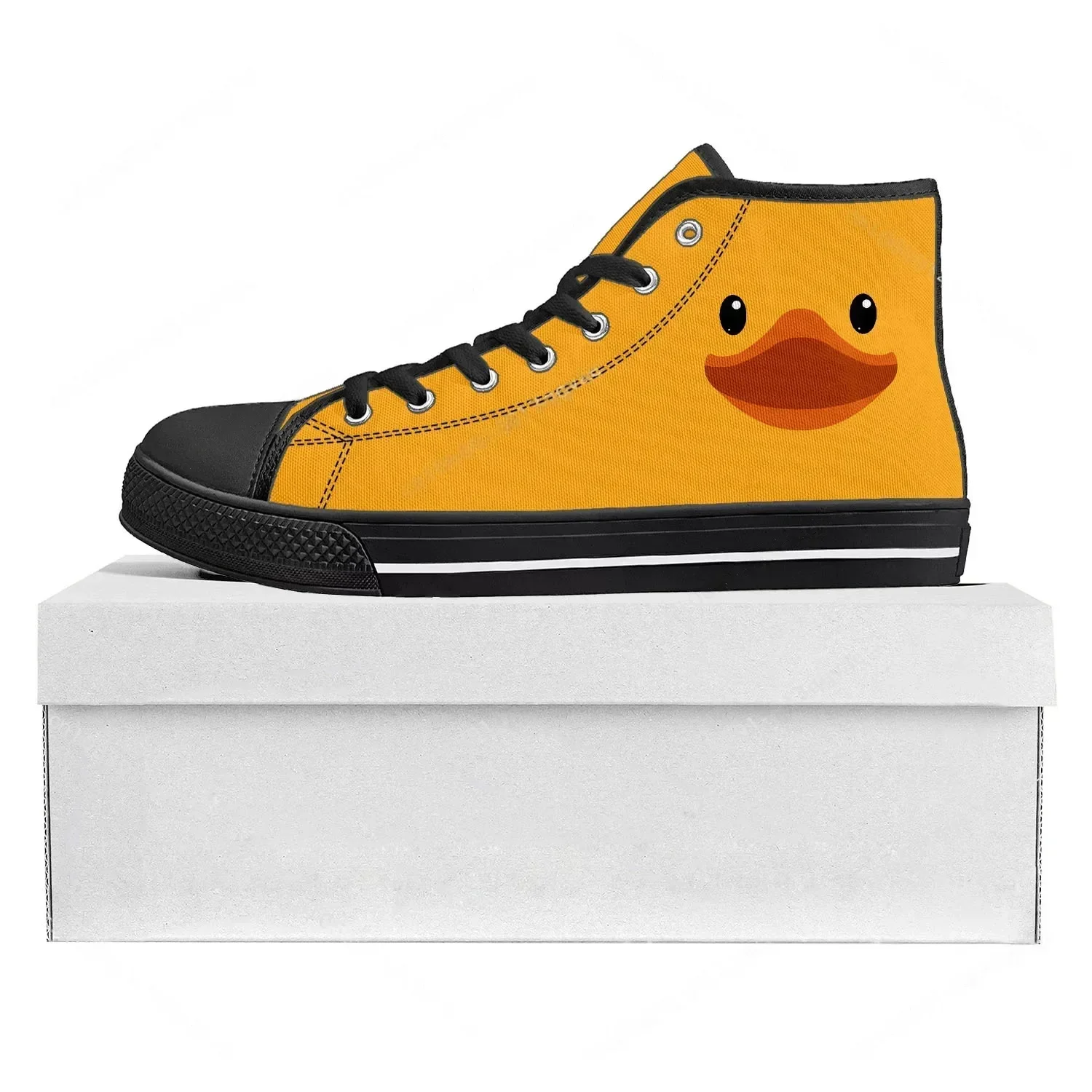 Women'S Yellow Fashion Sneakers - イエローダックプリントハイトップ高品質スニーカーメンズレディースティーンエイジャーキャンバススニーカーカジュアルカップルシューズカスタムメイド靴