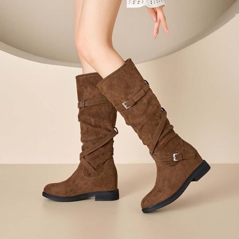 Women'S Fashion Winter 2026 - 2026年秋冬レディースファッションブーツ 身長アップ ロング丈ワイドレッグブーツ 厚底ラウンドトゥ