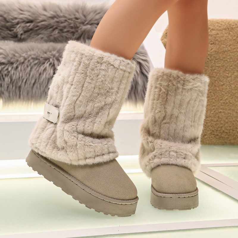 冬のファッションニットリブ編みカフ厚底レディーススノーブーツ - Women Fashion Online のレビューと価格