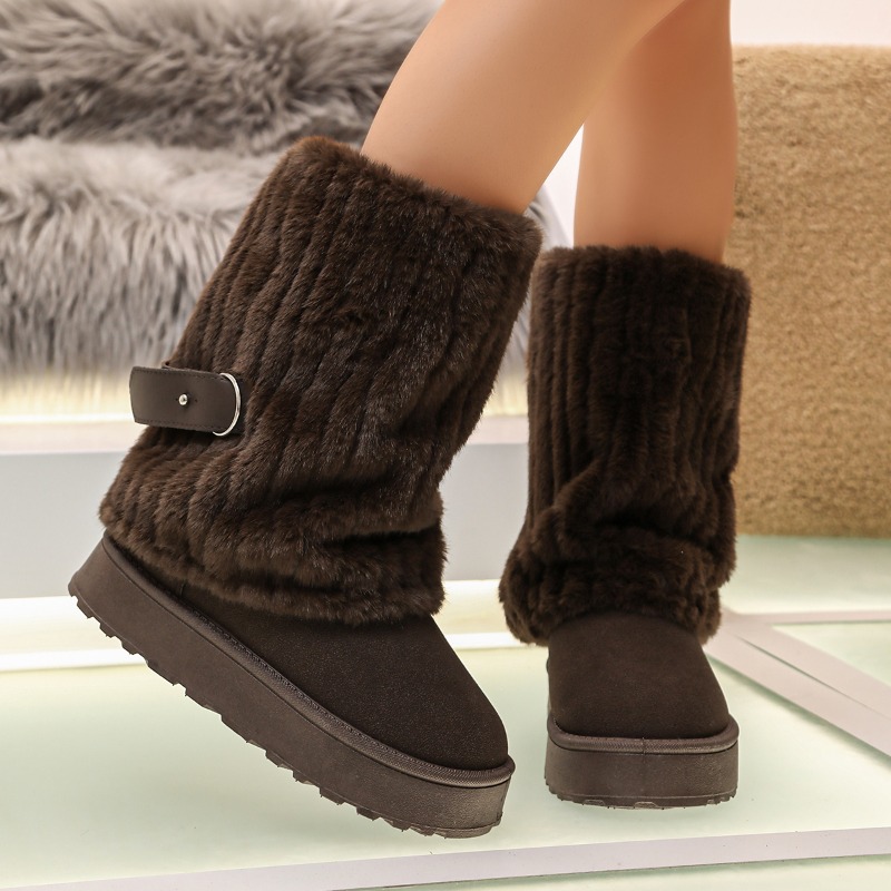 冬のファッションニットリブ編みカフ厚底レディーススノーブーツ - Women Fashion Online のレビューと価格