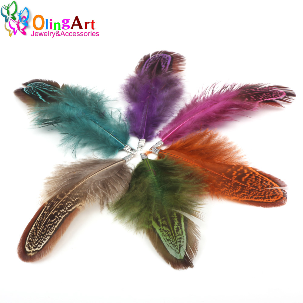 OlingArt カラフルな染色天然羽タッセル 12 個女性 - Women'S Fashion Earrings のレビューと価格