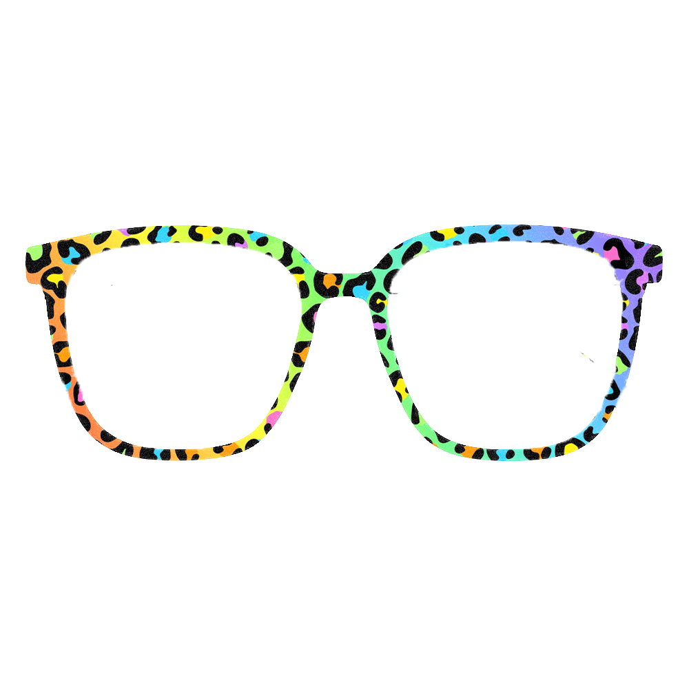 トレンディなレインボーヒョウ柄スクエア眼鏡フレーム女性ファッ - Women'S Fashion Eyeglass Frames のレビューと価格