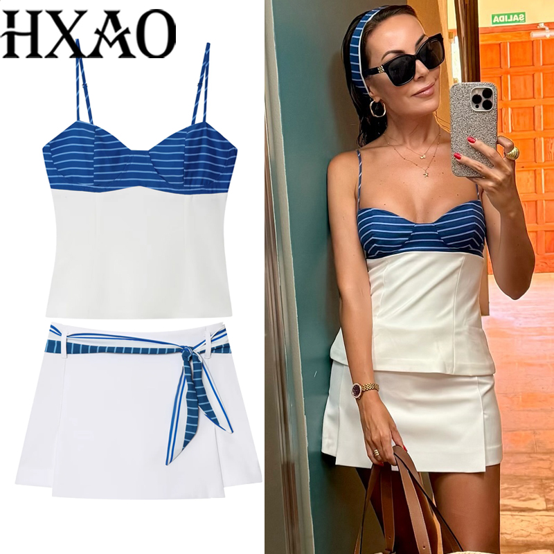 HXAOボウストライプレディーススカートショートセットパッチ - Corset Top Boned のレビューと価格