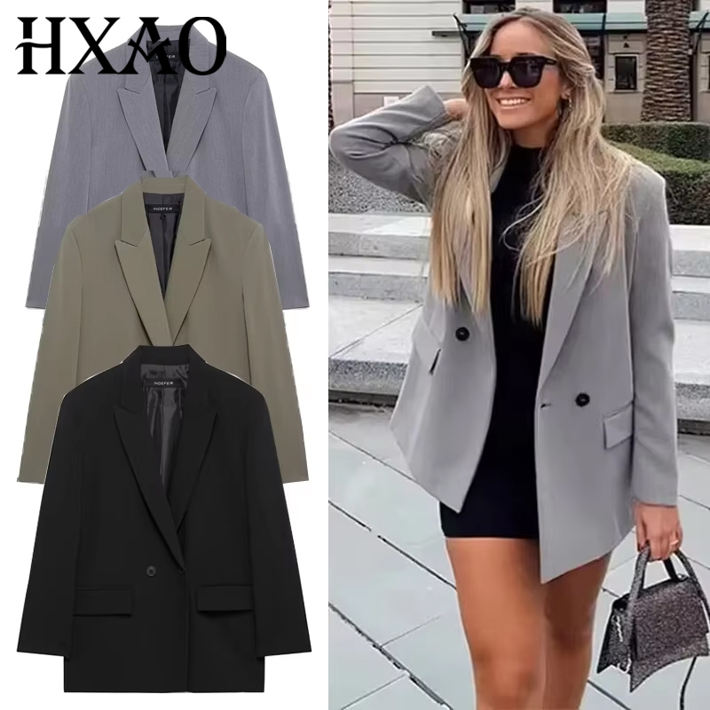HXAO ブレザー女性のための黒グレーロングブレザー女性オフ - Blazer Women Oversized のレビューと価格