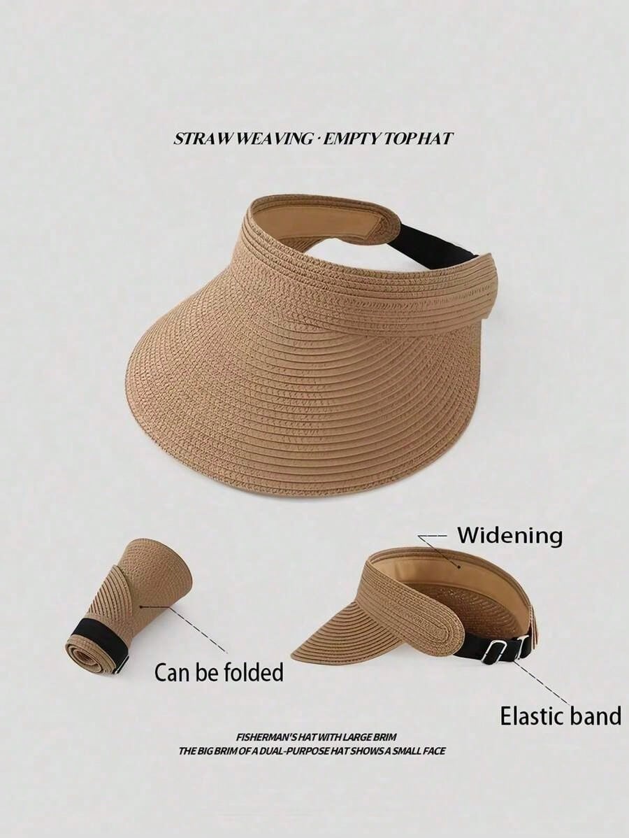 1pc ファッションストローバイザー女性用つば広帽子ロールア - Women'S Fashion Hats のレビューと価格