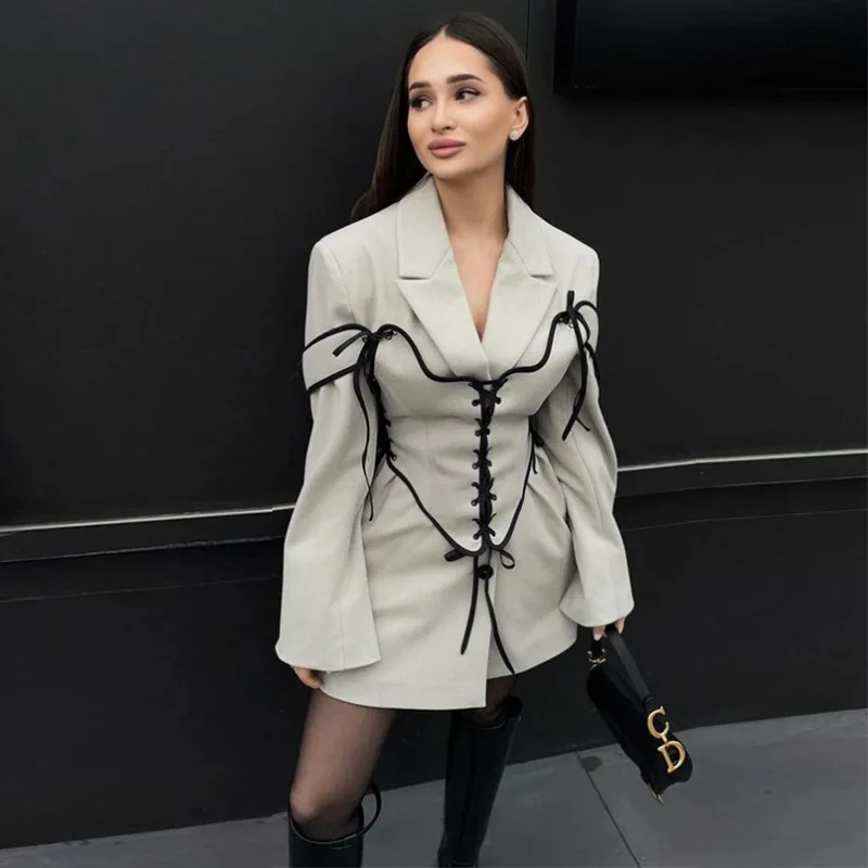 女性用ミドル丈コートとコルセットドレスセット,長袖,ライン, - Corset Top Boned のレビューと価格