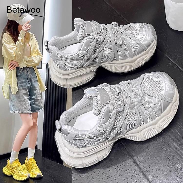 レディースファッションメッシュプラットフォームチャンキースニ - Women'S Yellow Fashion Sneakers のレビューと価格