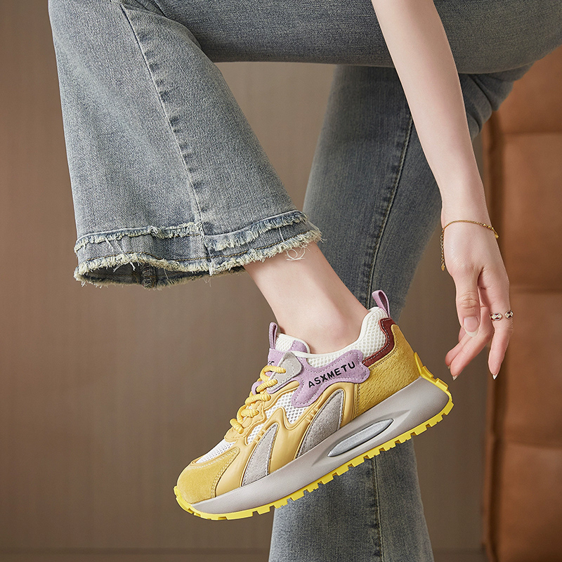 2026 春夏ファッションスニーカー女性メッシュシューズ厚底 - Women'S Yellow Fashion Sneakers のレビューと価格