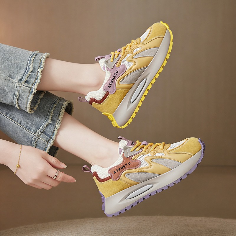 2026 春夏ファッションスニーカー女性メッシュシューズ厚底 - Women'S Yellow Fashion Sneakers のレビューと価格
