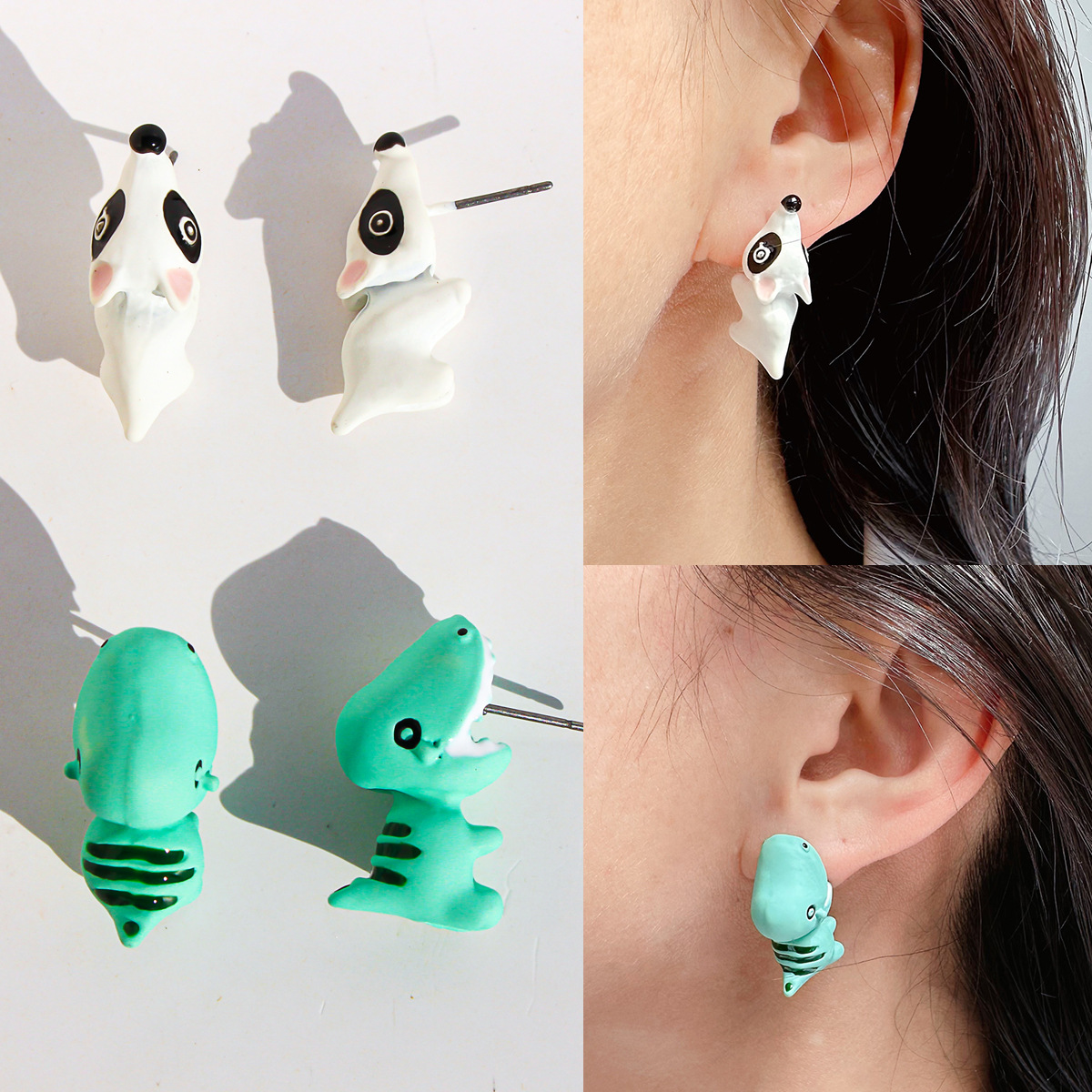2個/1ペア 動物柄スタッドピアス 女性用 かわいい恐竜 小 - Women'S Fashion Earrings のレビューと価格