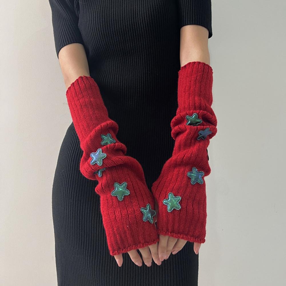 レディース秋冬用暖かい星柄ニットアームスリーブスタイルの指な - Women'S Fashion Gloves のレビューと価格