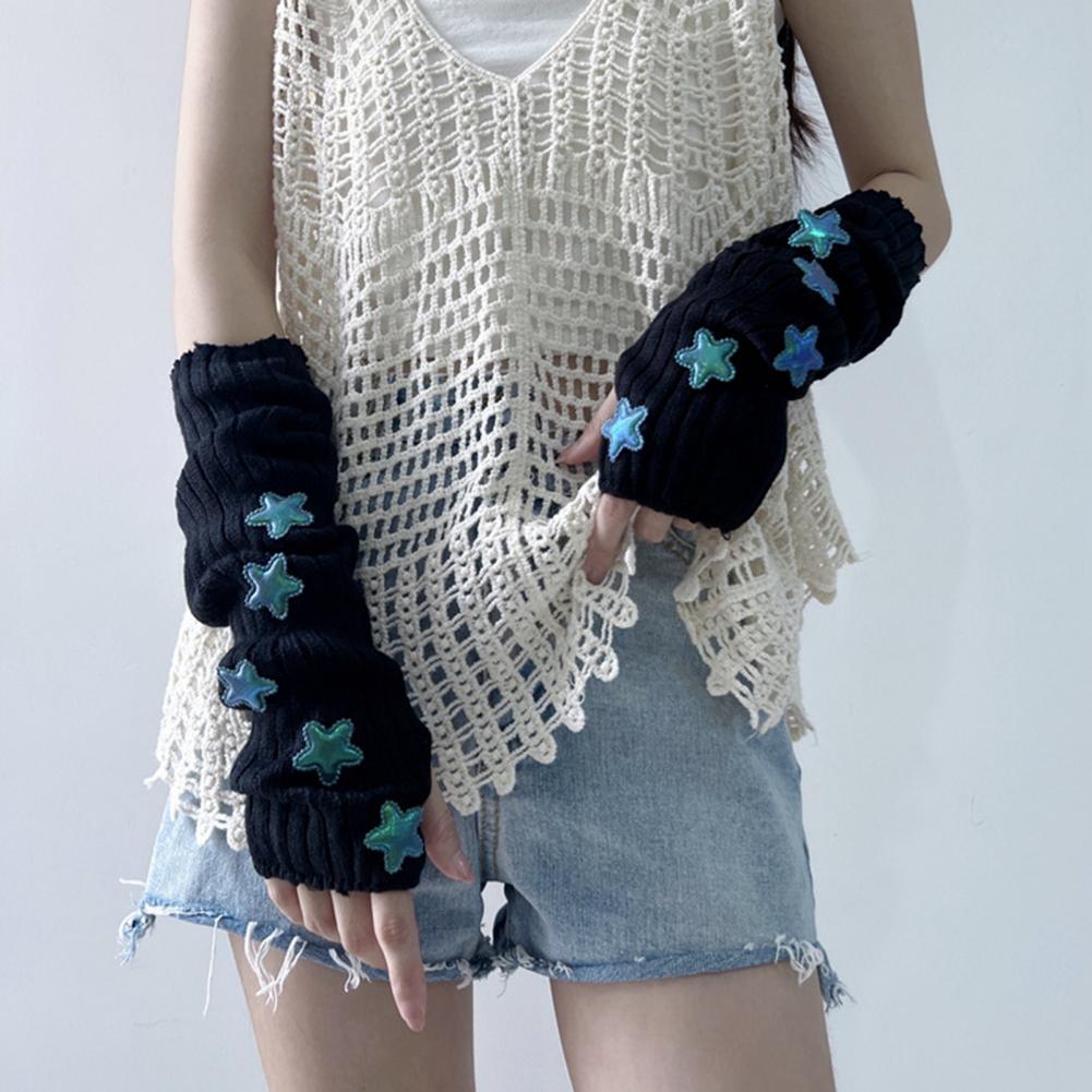 レディース秋冬用暖かい星柄ニットアームスリーブスタイルの指な - Women'S Fashion Gloves のレビューと価格