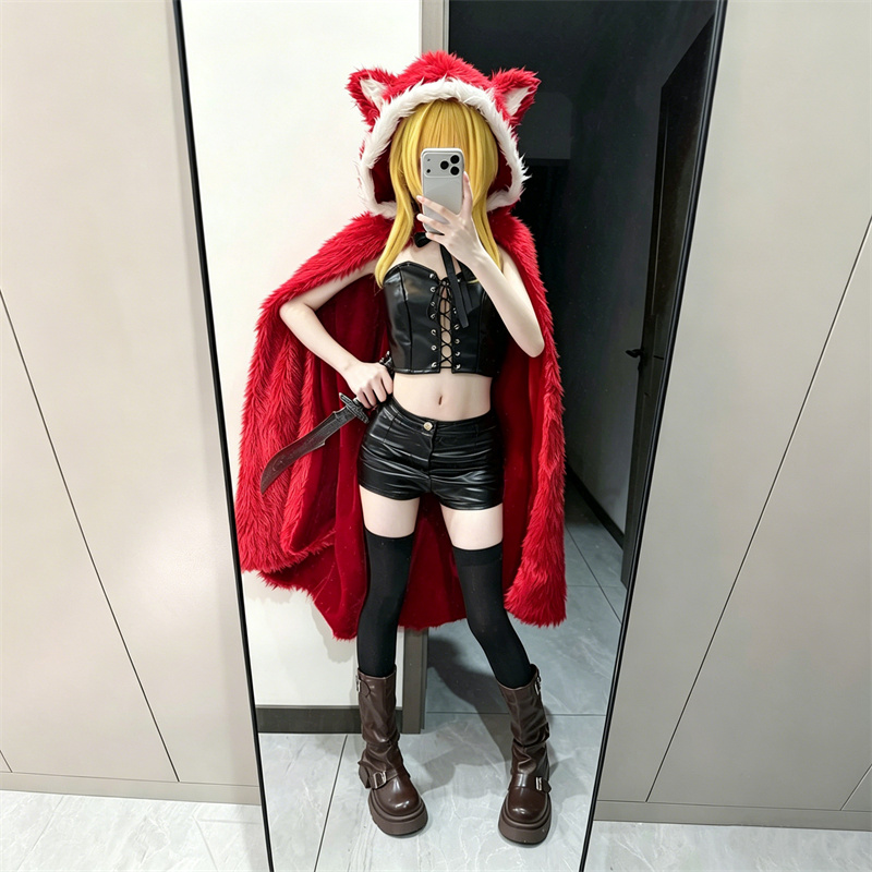 ゲームブラックソウルズコスプレマントレッドフードレケフード付 - Corset Top Boned のレビューと価格