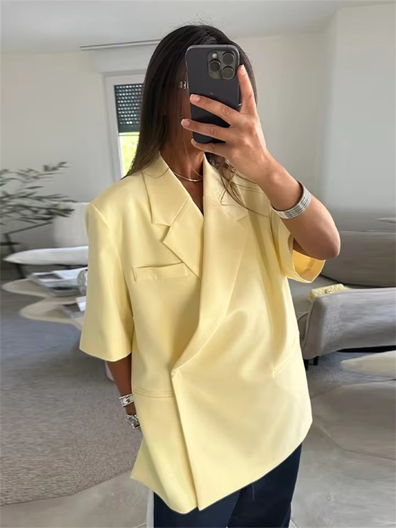 レディーススーツジャケット ルーズラペル ワンボタン 半袖ブ - Blazer Women Oversized のレビューと価格