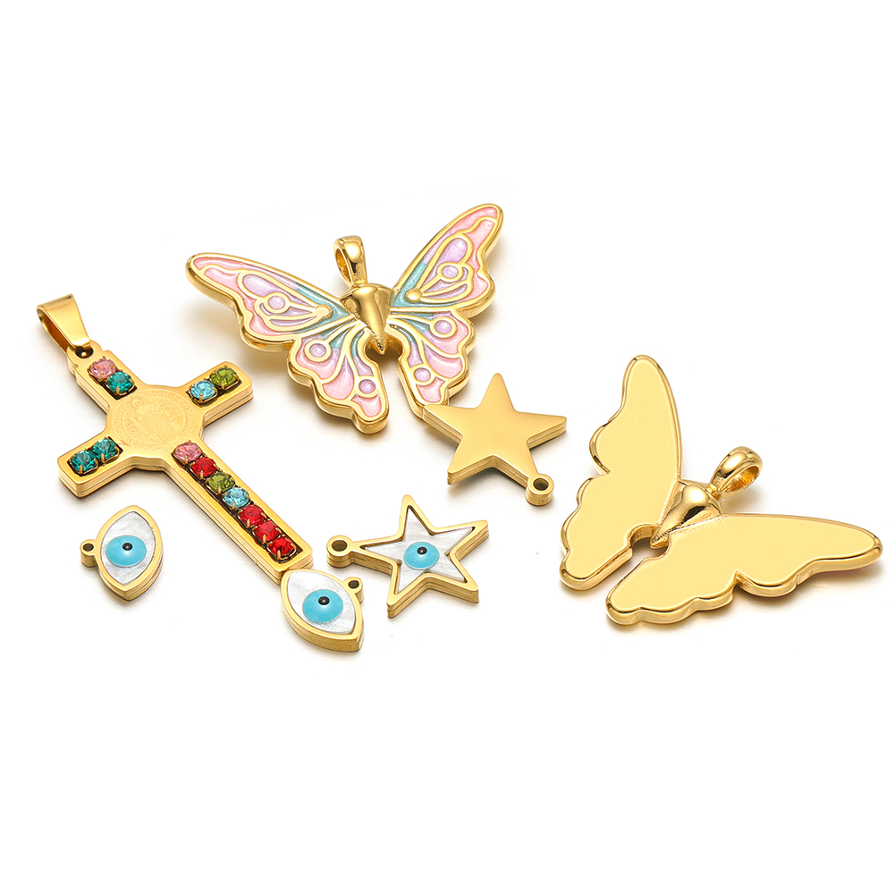 5 ピース/ロットステンレス鋼エナメルスター蝶チャームクロス - Women'S Fashion Earrings のレビューと価格