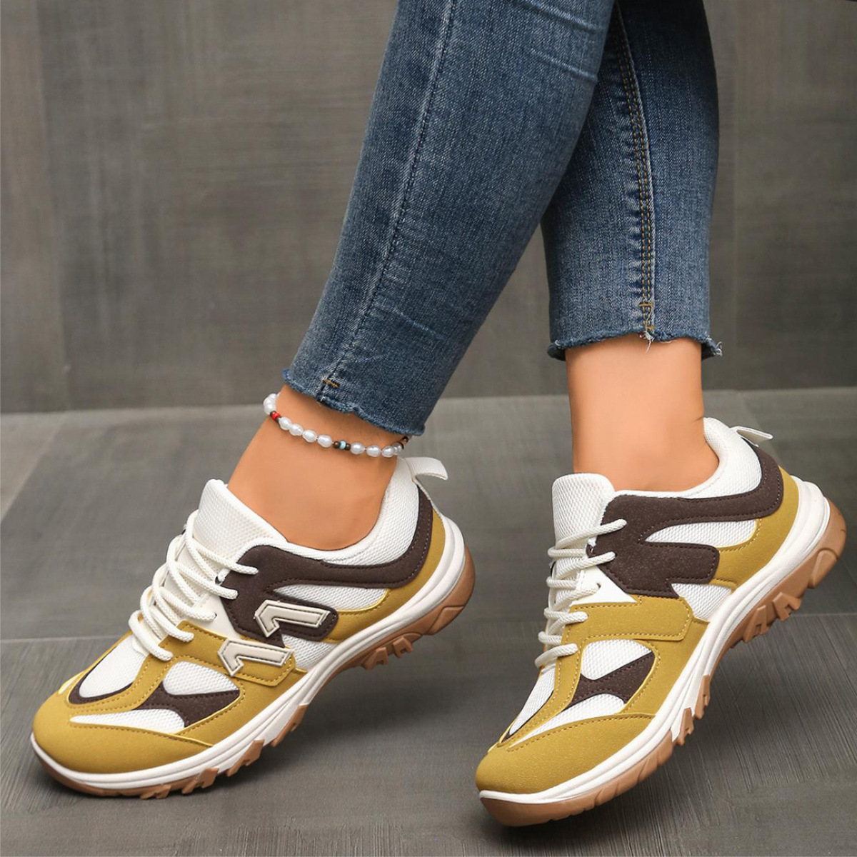 ファッション グレーイエローミックスカラー ノンスリップ ハ - Women'S Yellow Fashion Sneakers のレビューと価格